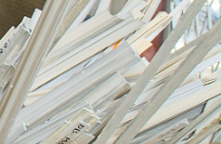Sorted steel pieces in warehouse recycling boxes
